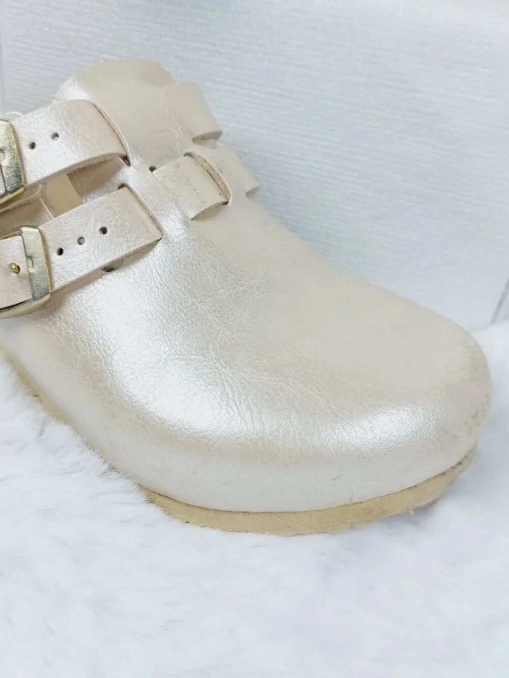 Birkenstock Cream Metallic Two-Strap Clog Sandal for Kids